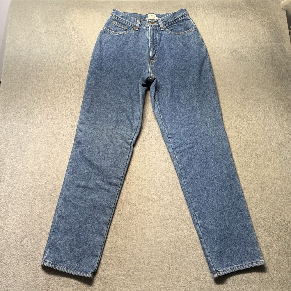 L.L.Bean Women’s 6 MT Blue Jeans Red Fleece Lined Original Fit Relaxed Denim